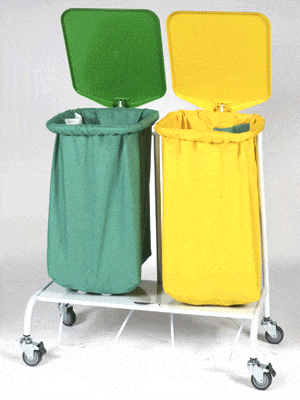 Advance Trolleys Soiled Linen Trolleys with Yellow and Green bags and plastic lids