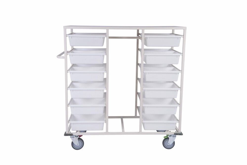 Advance Trolleys Double Sided 24 Basket Storage Trolley with Rack