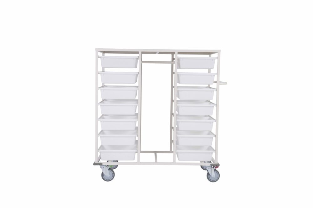 Advance Trolleys Double Sided 28 Basket Storage Trolley with Rack